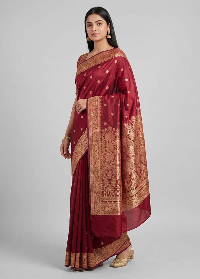 Maroon Banarasi Silk Saree With Blouse Piece