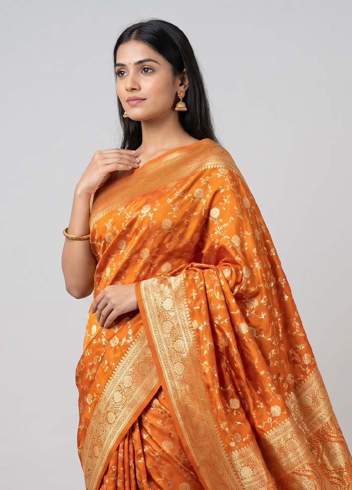 Yellow Banarasi Silk Saree With Blouse Piece