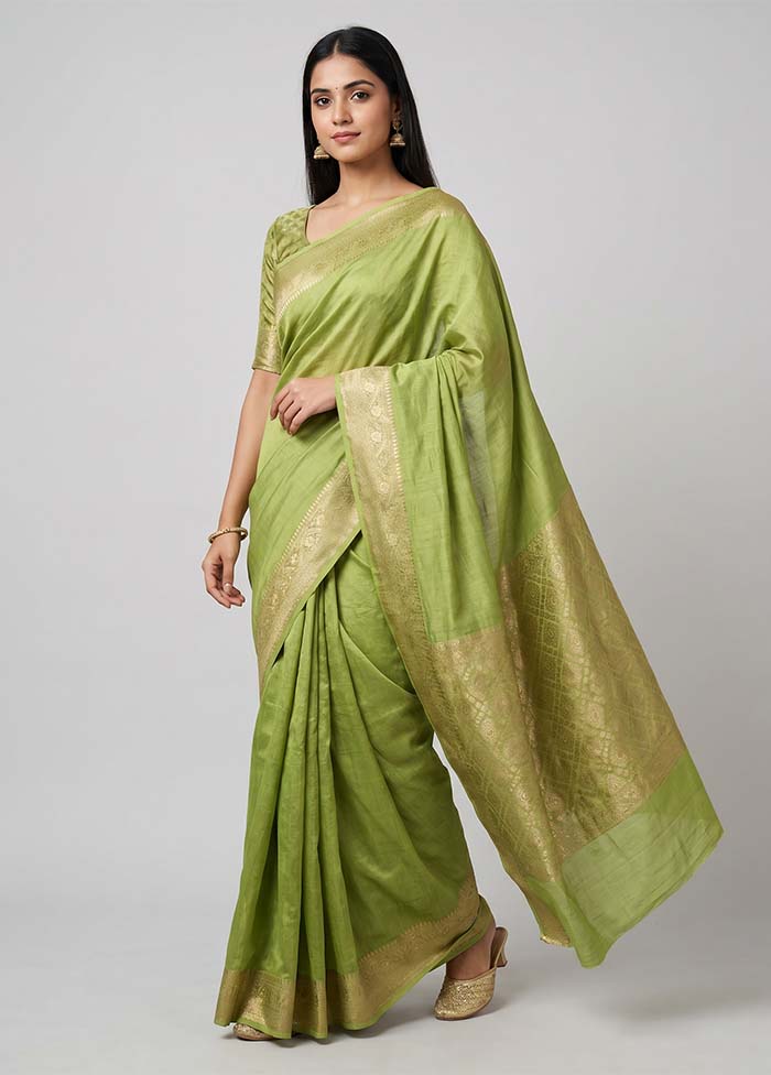 Green Handloom Dupion Pure Silk Saree With Blouse Piece