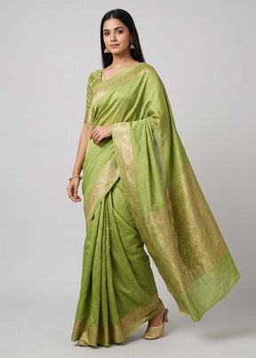 Green Handloom Dupion Pure Silk Saree With Blouse Piece