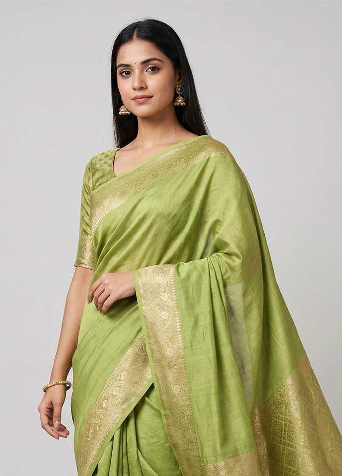 Green Handloom Dupion Pure Silk Saree With Blouse Piece