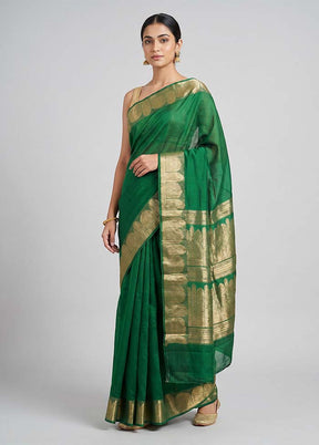 Green Handloom Dupion Pure Silk Saree With Blouse Piece