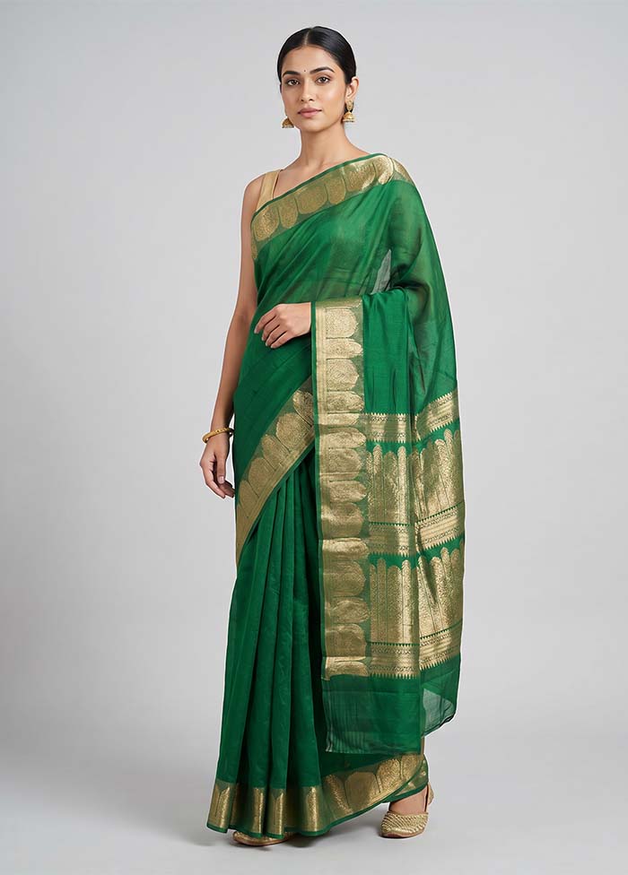 Green Handloom Dupion Pure Silk Saree With Blouse Piece