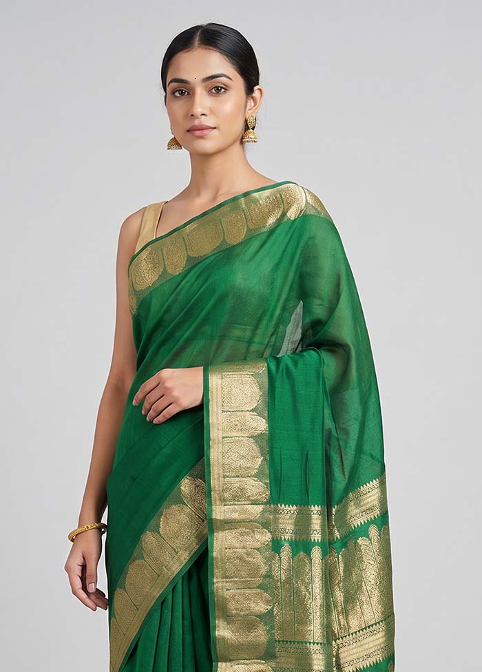 Green Handloom Dupion Pure Silk Saree With Blouse Piece