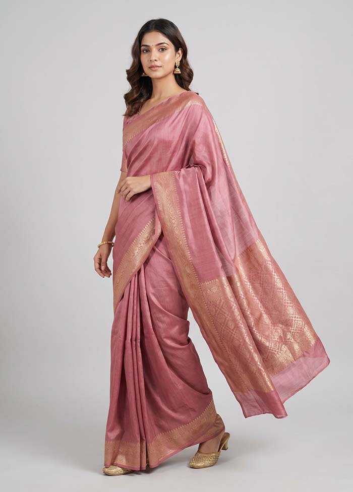 Pink Handloom Dupion Pure Silk Saree With Blouse Piece