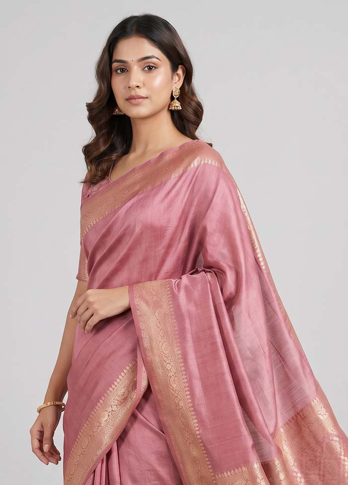 Pink Handloom Dupion Pure Silk Saree With Blouse Piece