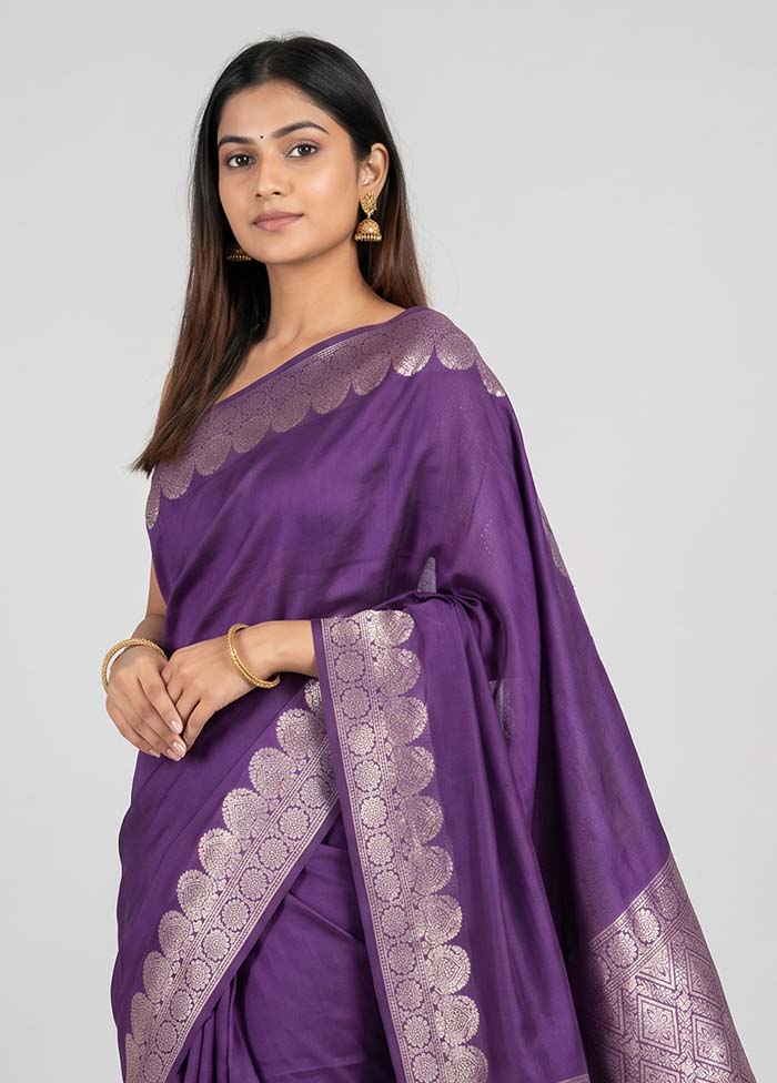 Purple Handloom Dupion Pure Silk Saree With Blouse Piece