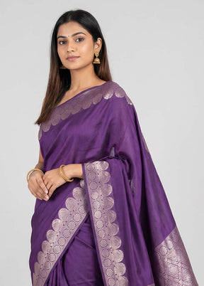 Purple Handloom Dupion Pure Silk Saree With Blouse Piece