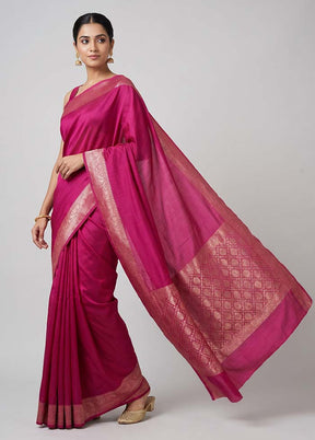 Pink Handloom Dupion Pure Silk Saree With Blouse Piece
