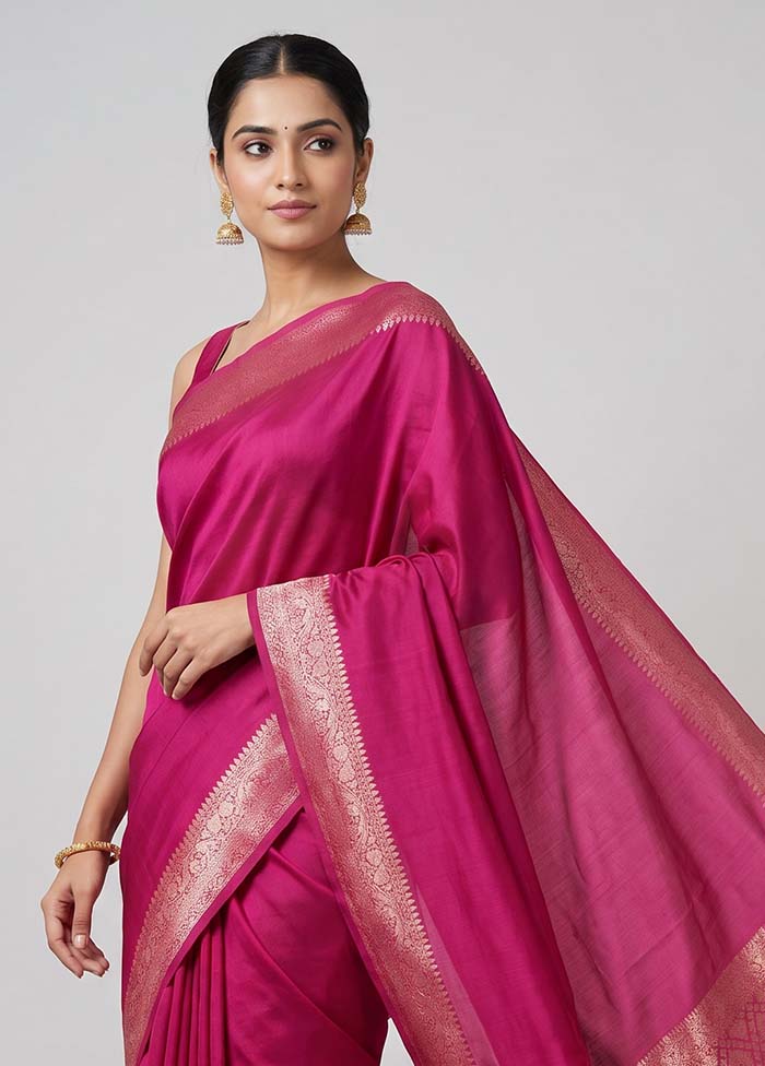 Pink Handloom Dupion Pure Silk Saree With Blouse Piece