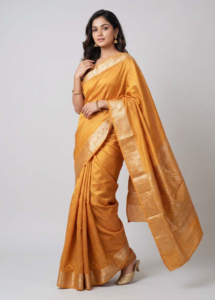 Yellow Handloom Dupion Pure Silk Saree With Blouse Piece