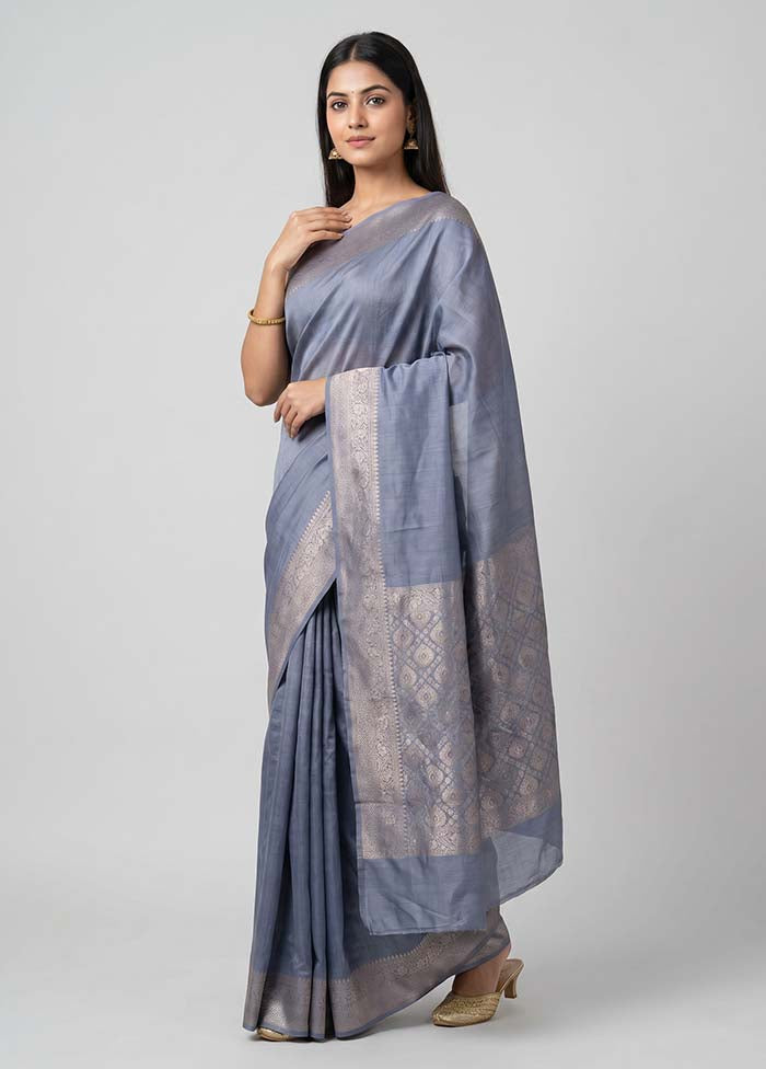 Blue Handloom Dupion Pure Silk Saree With Blouse Piece