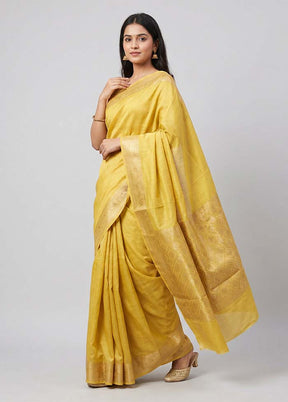 Yellow Handloom Dupion Pure Silk Saree With Blouse Piece