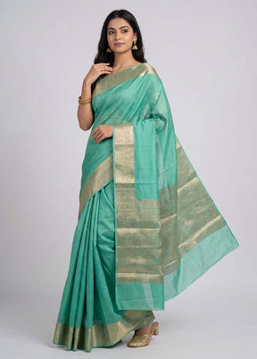 Green Handloom Dupion Pure Silk Saree With Blouse Piece