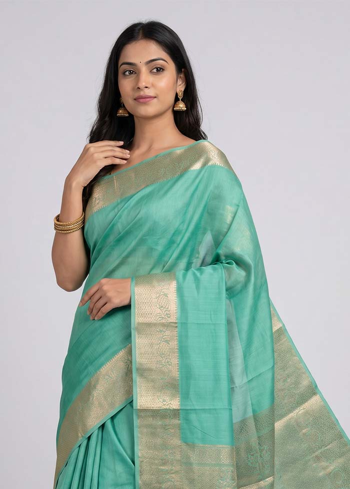 Green Handloom Dupion Pure Silk Saree With Blouse Piece