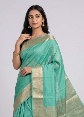 Green Handloom Dupion Pure Silk Saree With Blouse Piece