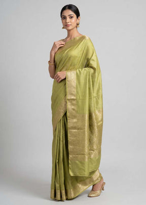 Green Handloom Dupion Pure Silk Saree With Blouse Piece