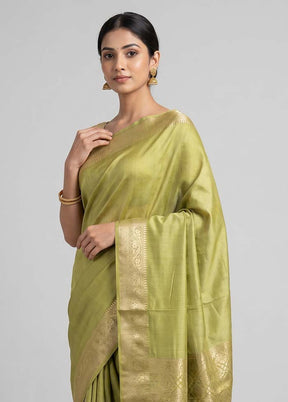 Green Handloom Dupion Pure Silk Saree With Blouse Piece