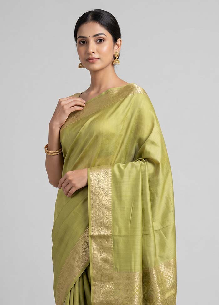 Green Handloom Dupion Pure Silk Saree With Blouse Piece