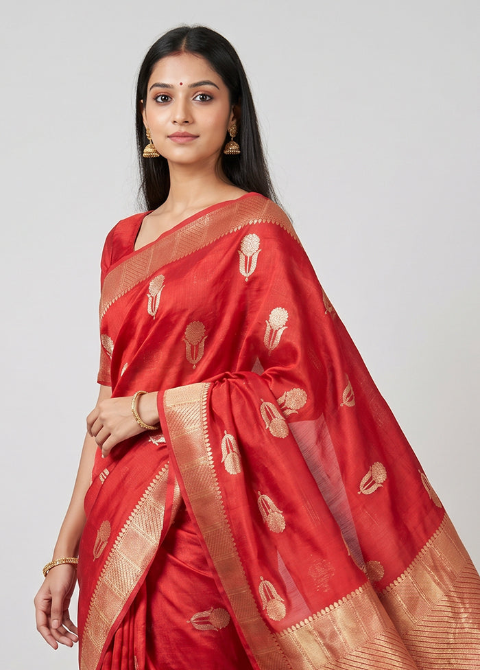 Pink Dupion Silk Saree With Blouse Piece