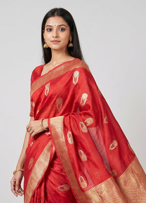 Pink Dupion Silk Saree With Blouse Piece