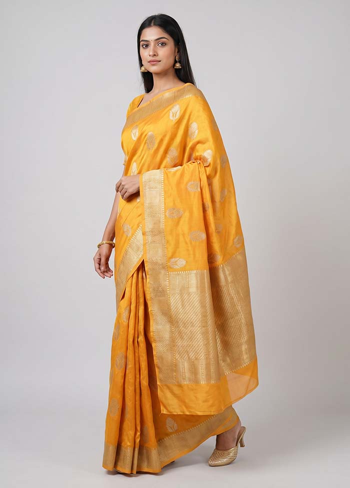 Peach Dupion Silk Saree With Blouse Piece