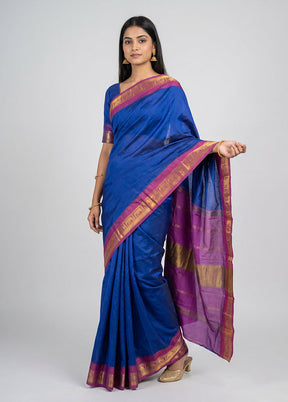 Blue Kanjivaram Silk Saree With Blouse Piece