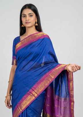 Blue Kanjivaram Silk Saree With Blouse Piece
