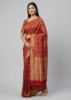 Maroon Dupion Silk Saree With Blouse Piece