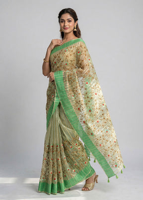 Cream Organza Saree With Blouse Piece