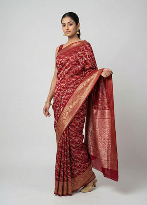 Red Cotton Saree With Blouse Piece