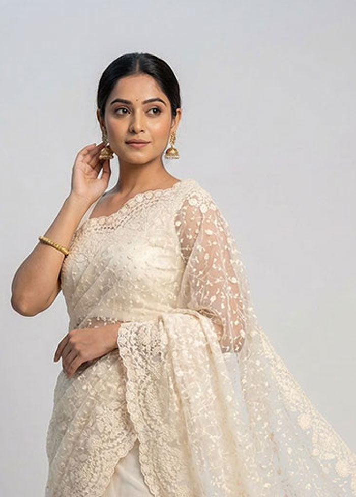 White Organza Saree With Blouse Piece
