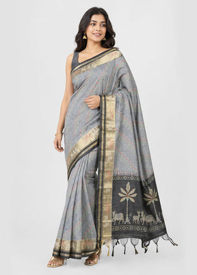 Grey Cotton Saree With Blouse Piece