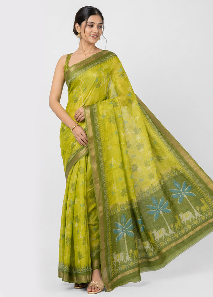 Green Cotton Saree With Blouse Piece