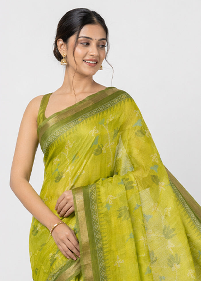 Green Cotton Saree With Blouse Piece