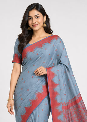 Blue Kanjivaram Silk Saree With Blouse Piece