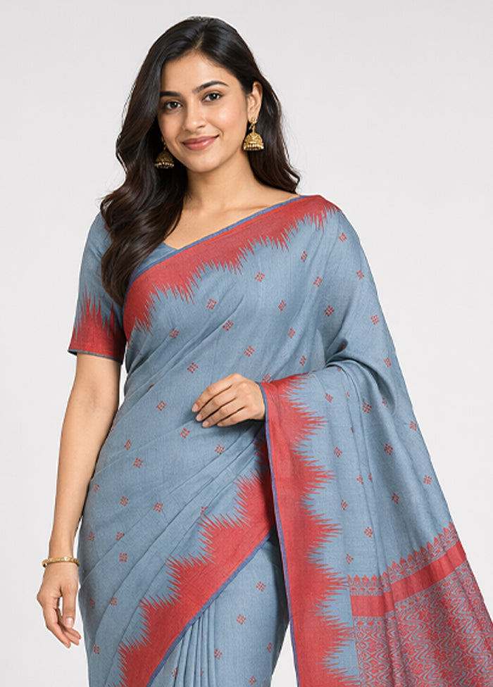 Blue Kanjivaram Silk Saree With Blouse Piece