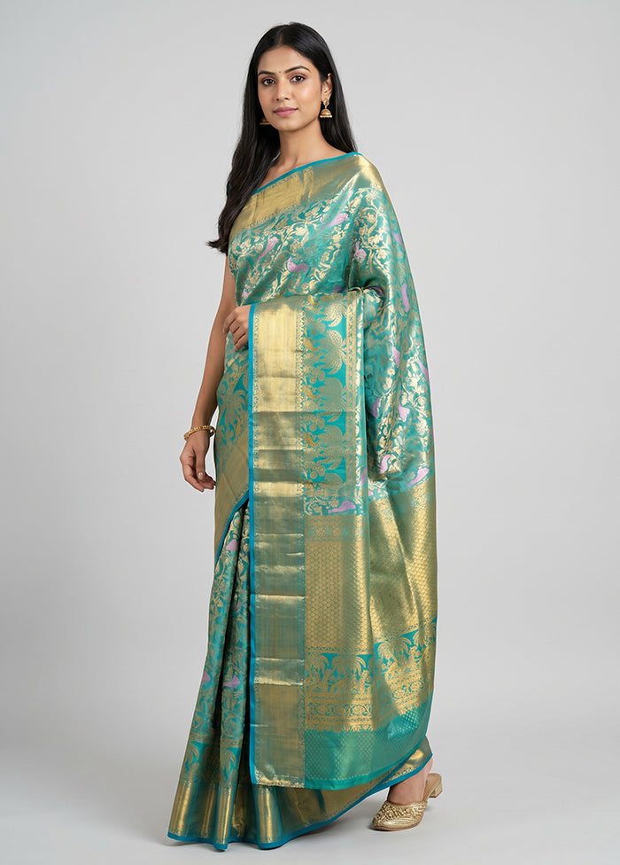 Green Handloom Kanchipuram Pure Silk Saree With Blouse Piece