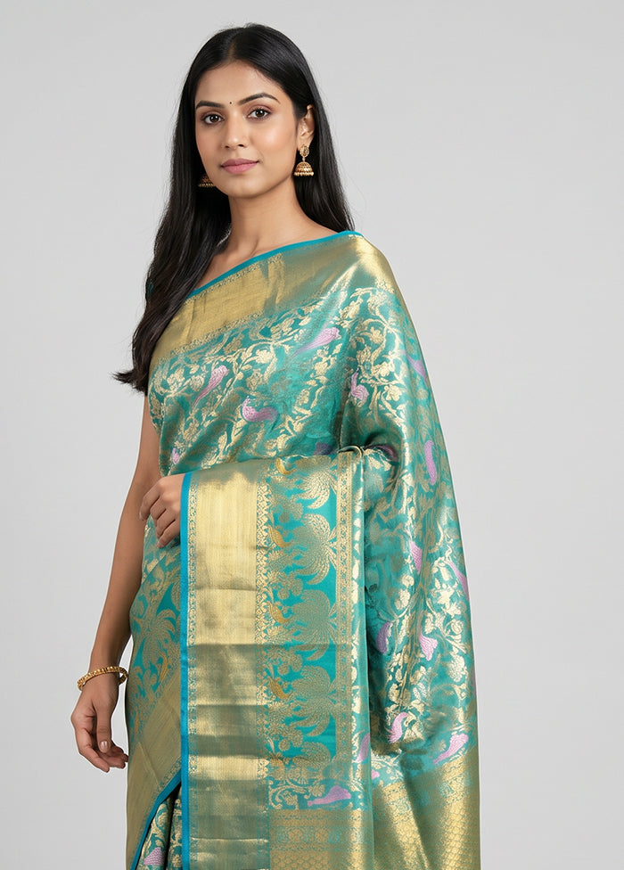 Green Handloom Kanchipuram Pure Silk Saree With Blouse Piece