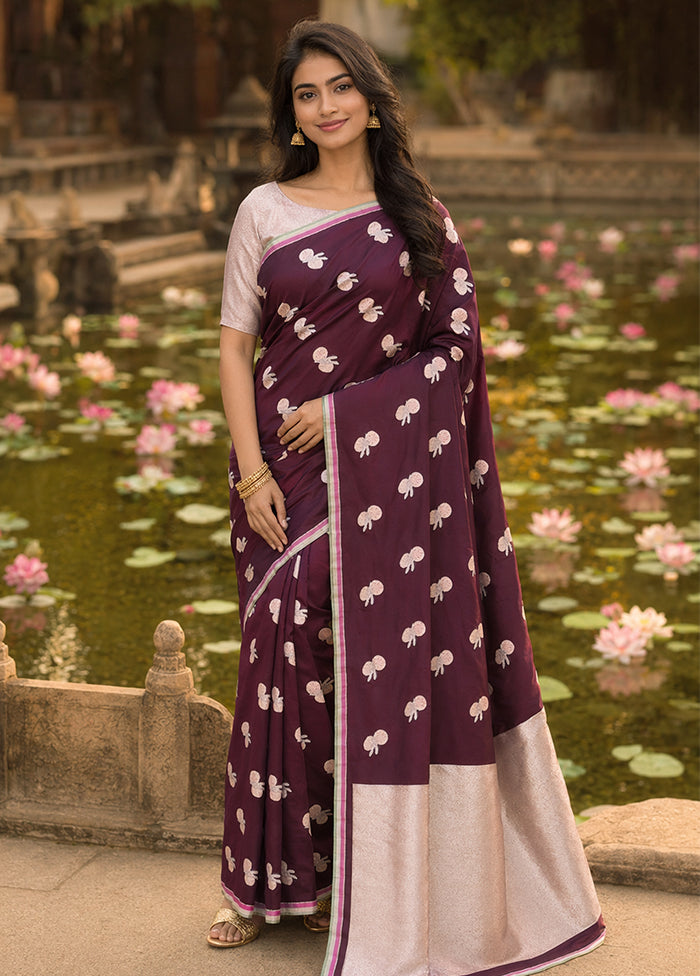 Brown Handloom Katan Pure Silk Saree With Blouse Piece