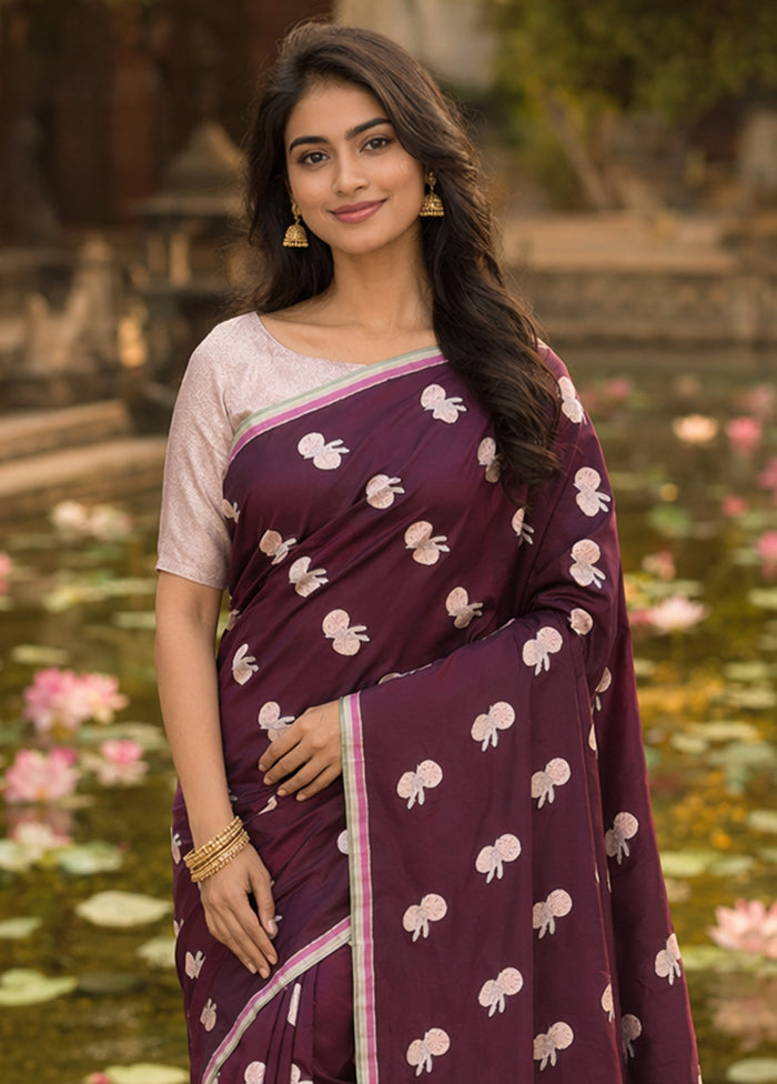 Brown Handloom Katan Pure Silk Saree With Blouse Piece