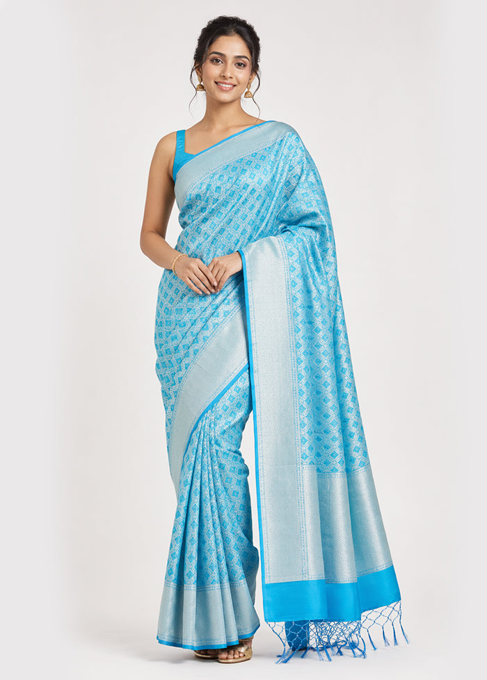Blue Kora Silk Saree With Blouse Piece