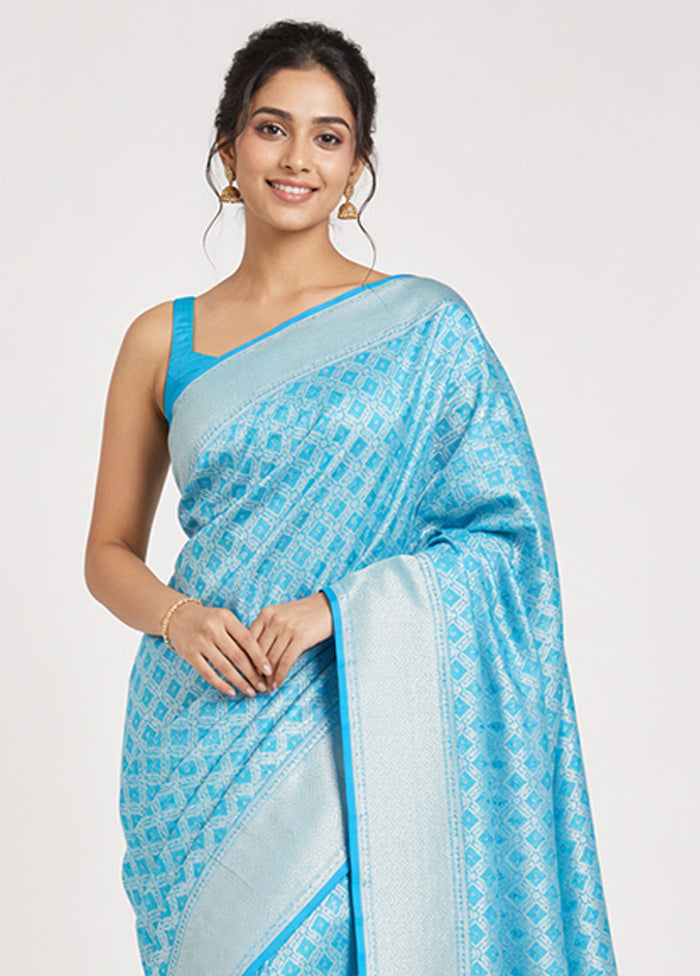 Blue Kora Silk Saree With Blouse Piece
