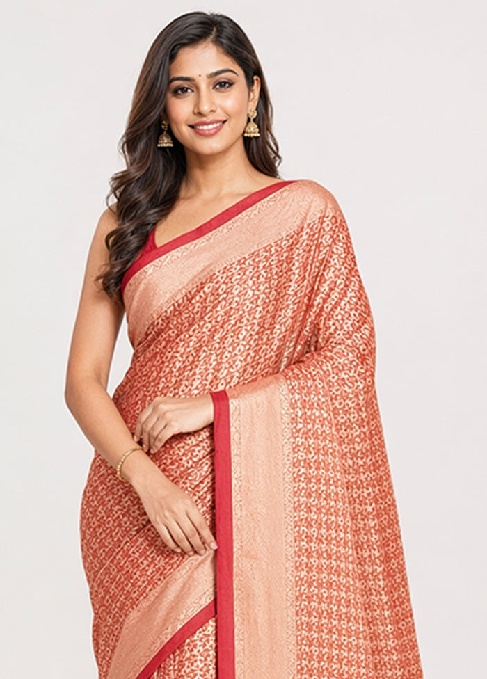 Maroon Kora Silk Saree With Blouse Piece