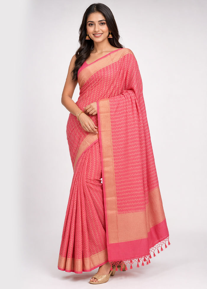 Pink Kora Silk Saree With Blouse Piece