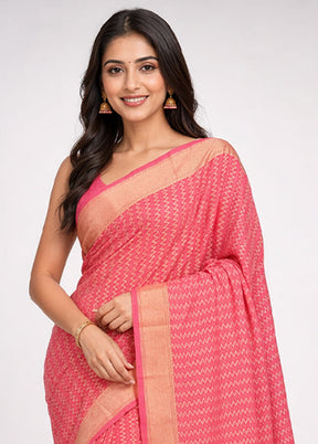 Pink Kora Silk Saree With Blouse Piece