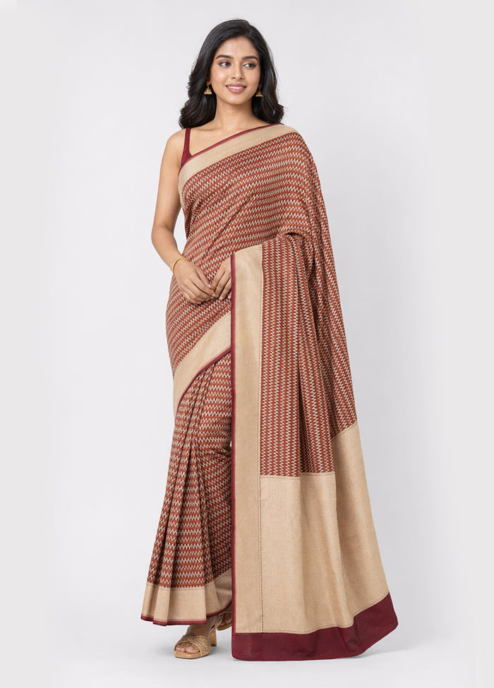 Brown Kora Silk Saree With Blouse Piece