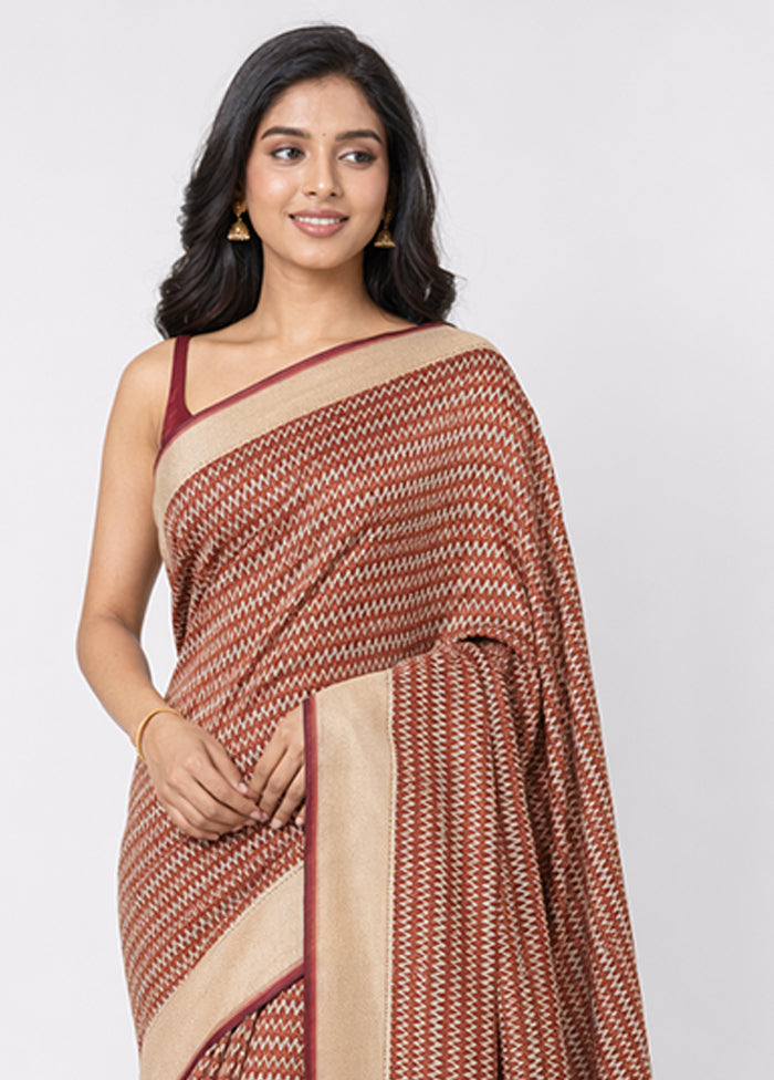 Brown Kora Silk Saree With Blouse Piece
