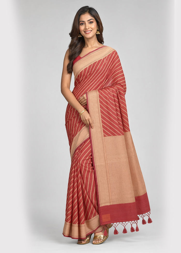 Maroon Kora Silk Saree With Blouse Piece