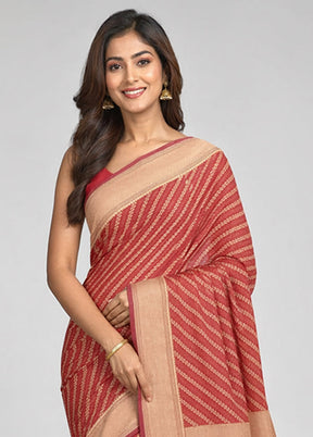 Maroon Kora Silk Saree With Blouse Piece